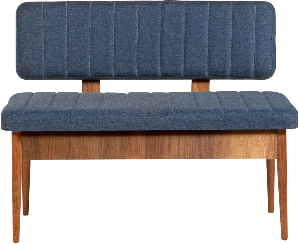 Bancă Hanah Home Vina Bank Dark Blue, Walnut, Nuc / Albastru închis