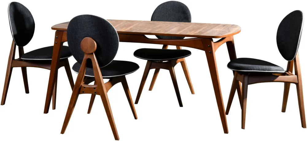 Set masă cu scaune (5 piese) Hanah Home Touch Wooden - Anthracite, Nuc / Antracit