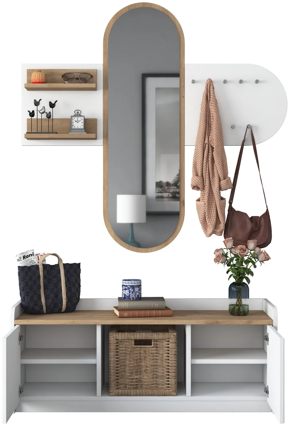 Cuier de hol Hanah Home EE101 - 1983 - Walnut, Alb / Nuc