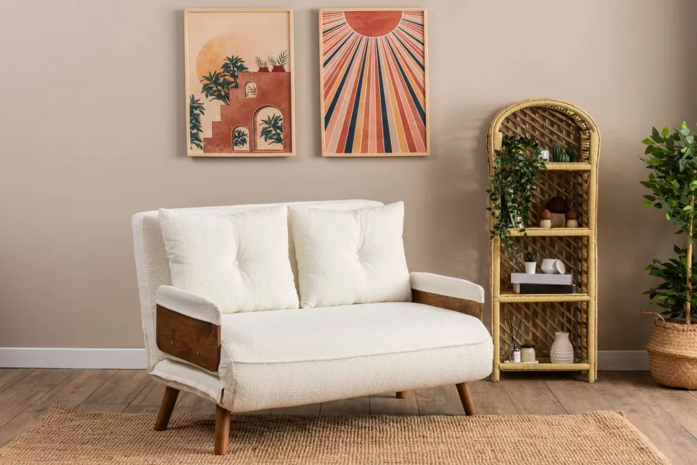 Canapea extensibilă 2 locuri Atelier Del Sofa Cosmo 2-Seater - Teddy White, Alb