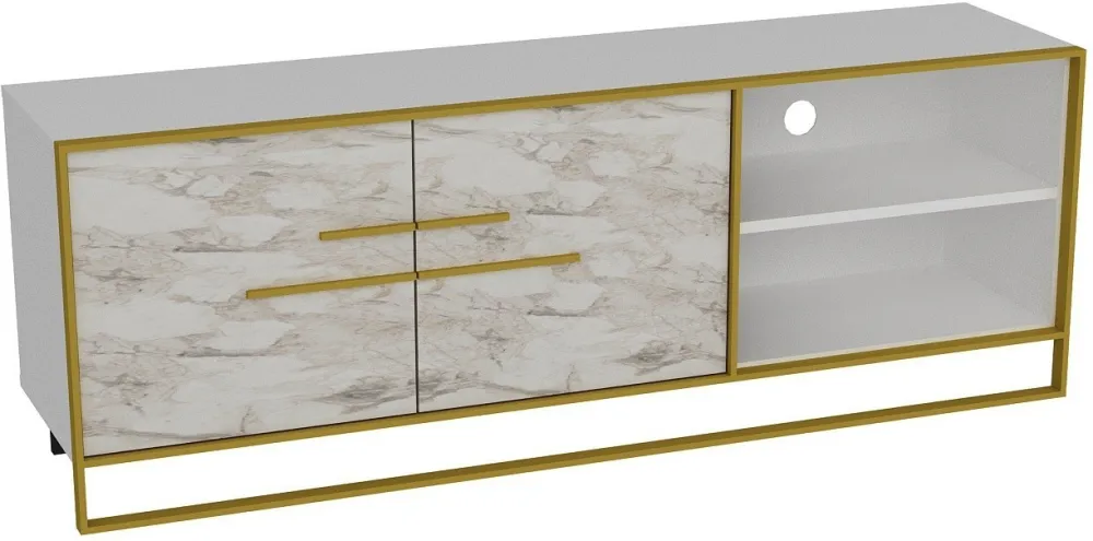 Comodă TV Hanah Home Polka - White, Auriu / Alb