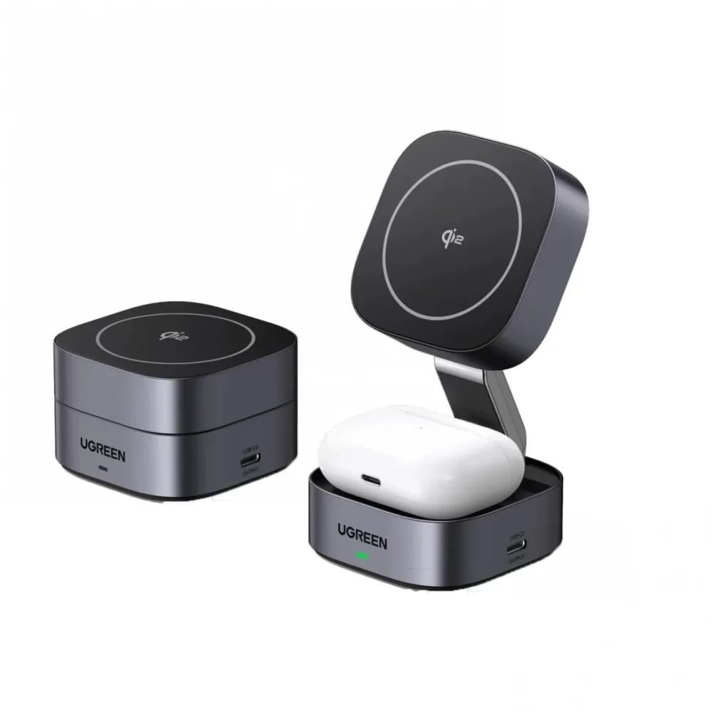 INCARCATOR wireless Ugreen "W702", Qi2 25W, compatibilitate smartphones, cablu Type-C la Type-C inclus, argintiu "35316" (timbru verde 0.18 lei) - 6941876233168