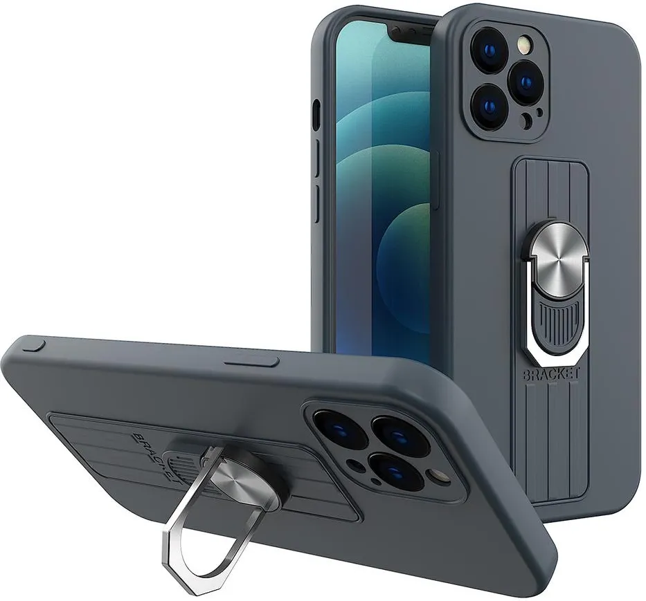 Ring Case silicone case with finger grip and stand for Samsung Galaxy A42 5G dark blue
