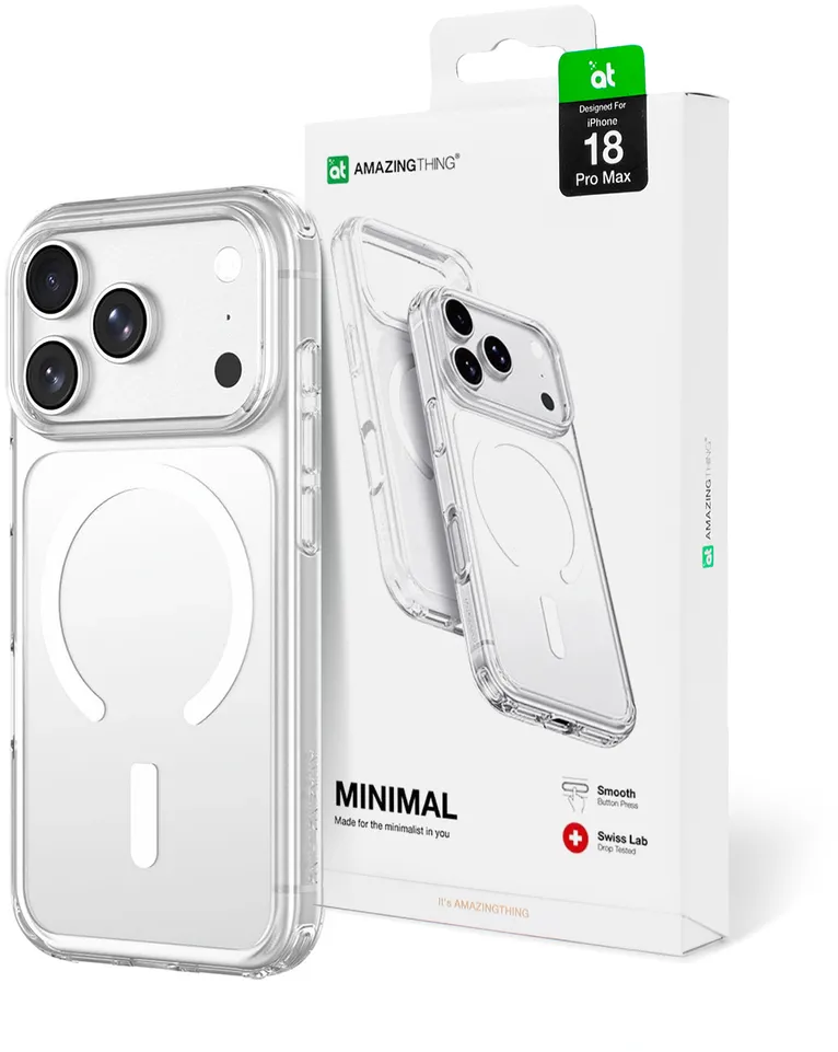 AmazingThing Minimal Mag Drop Proof Case 3 Lens for iPhone 18 Pro Max with Lanyard Mount and MagSafe Compatible - Clear