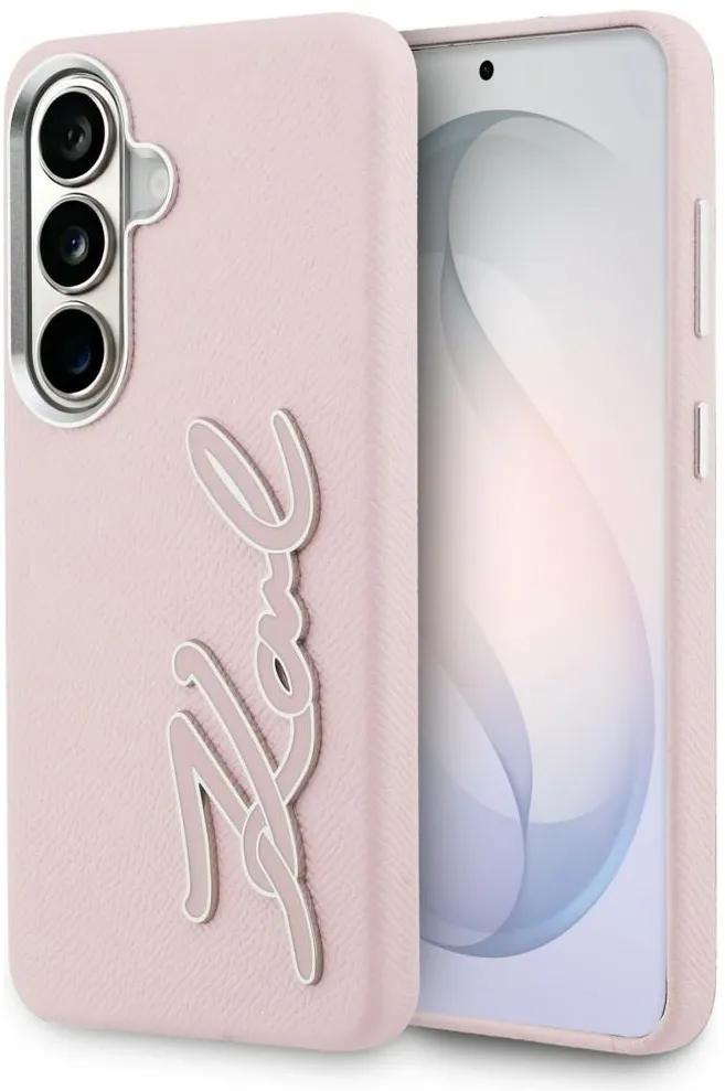 Karl Lagerfeld Grained Signature Metal Resin Logo Case for Samsung Galaxy S26 - Pink