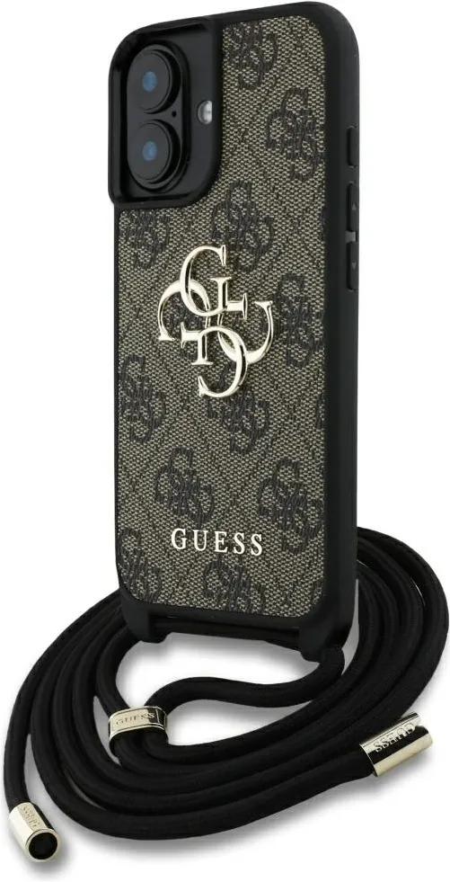 Guess 4G Big Logo Cord Stap Crossbody Case for iPhone 16 Brown