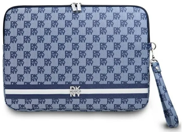 DKNY Sleeve Checkered Pattern Printed Stripes 14" Laptop Case - Blue