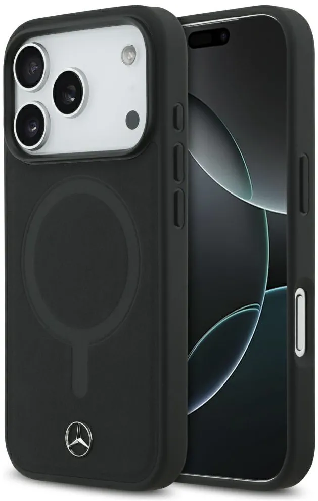 Mercedes Plain Smooth Leather MagSafe Case for iPhone 17 Pro - Black