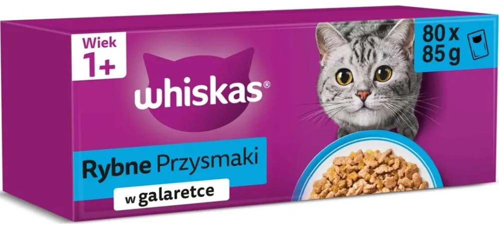 WHISKAS Fish Delicacies in Jelly – wet cat food – 80x85g