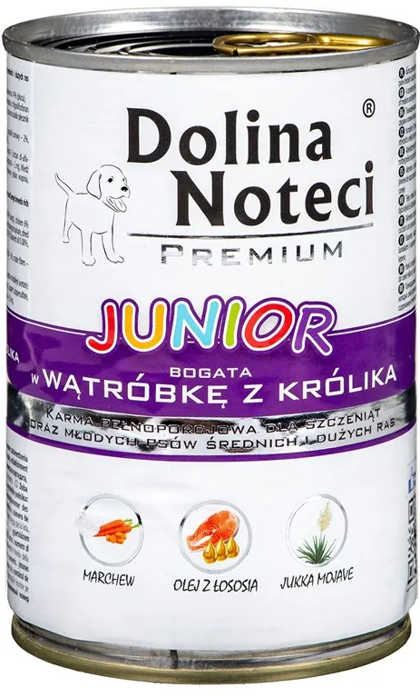 Dolina Noteci Premium Junior rabbit liver rich wet food for medium and large breed puppies - 400g