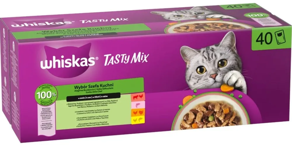 WHISKAS Tasty Mix Chef’s Selection in Sauce – wet cat food – 40x85g