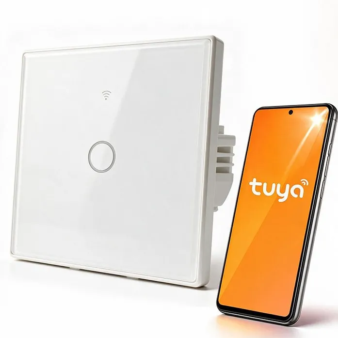 Qoltec 52715 Smart Touch 1-Gang Light Switch | Wi-Fi | Timer | Tuya | Smart Life | Tempered Glass | White