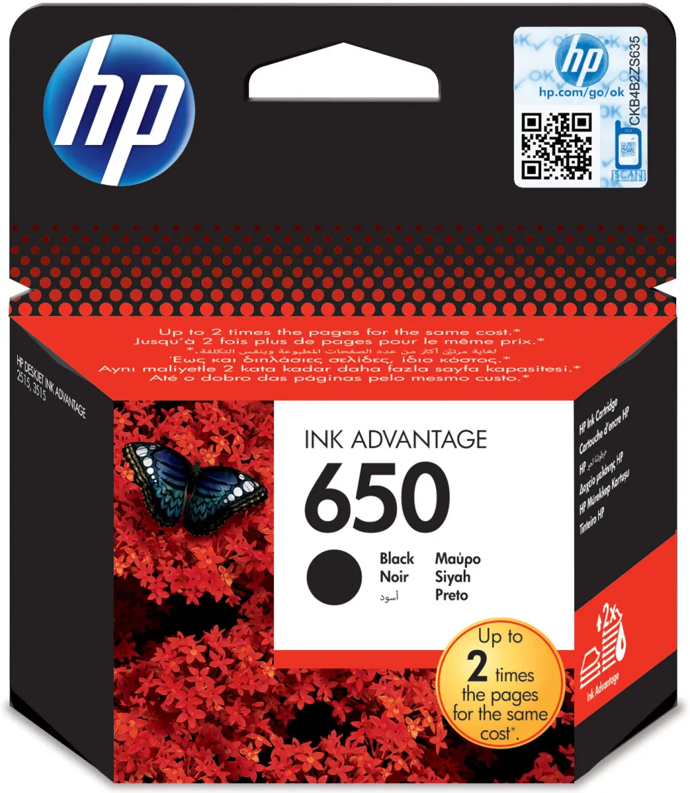 Cartus cerneala HP 650 Negru InkAdvantage Original, ~360 pag, pt Deskjet 2515, 1515, 2645, 2545, 4645, 1015, 3545, 3515, 4515