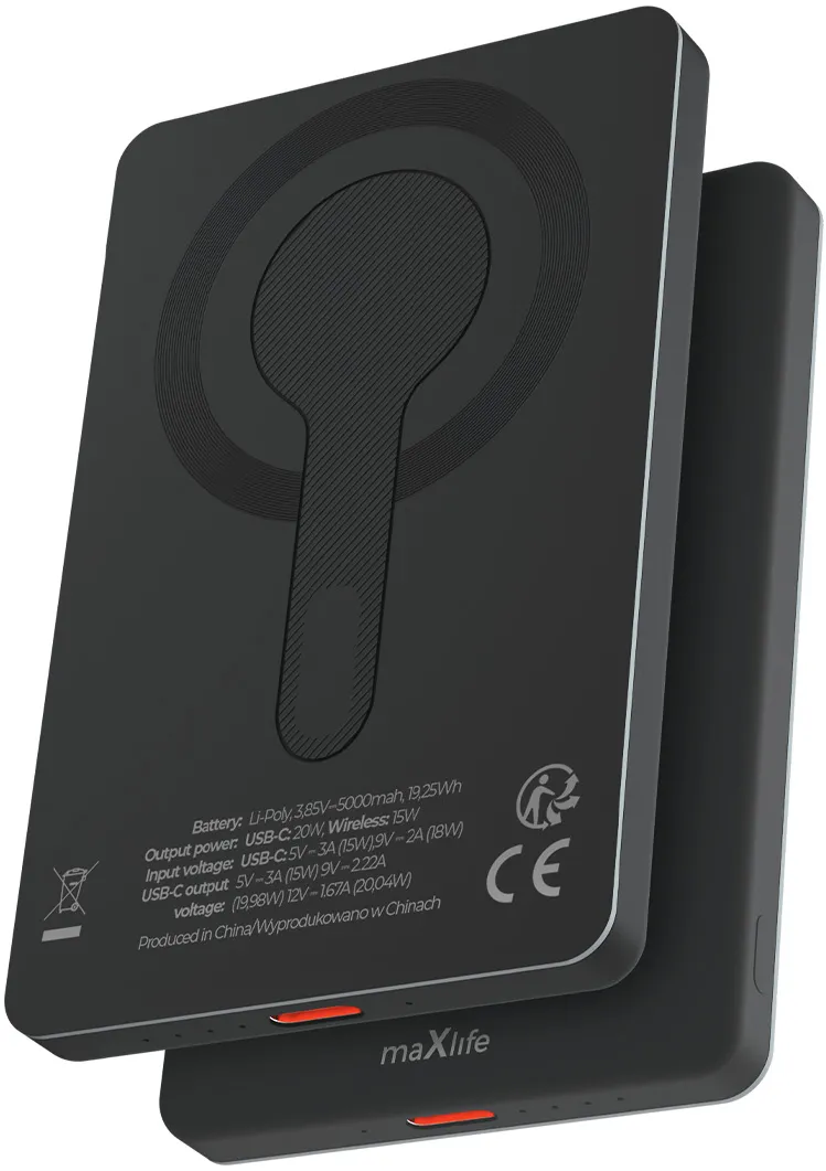 Maxlife wireless power bank MXPB-05 20W PD 5000 mAh magnetic black