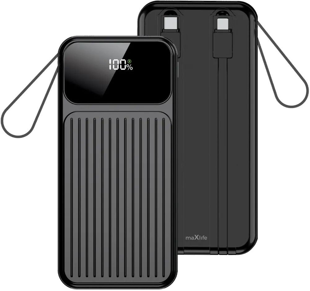 Maxlife power bank with built-in cables MXPB-06 PD QC 22,5W 10000 mAh black