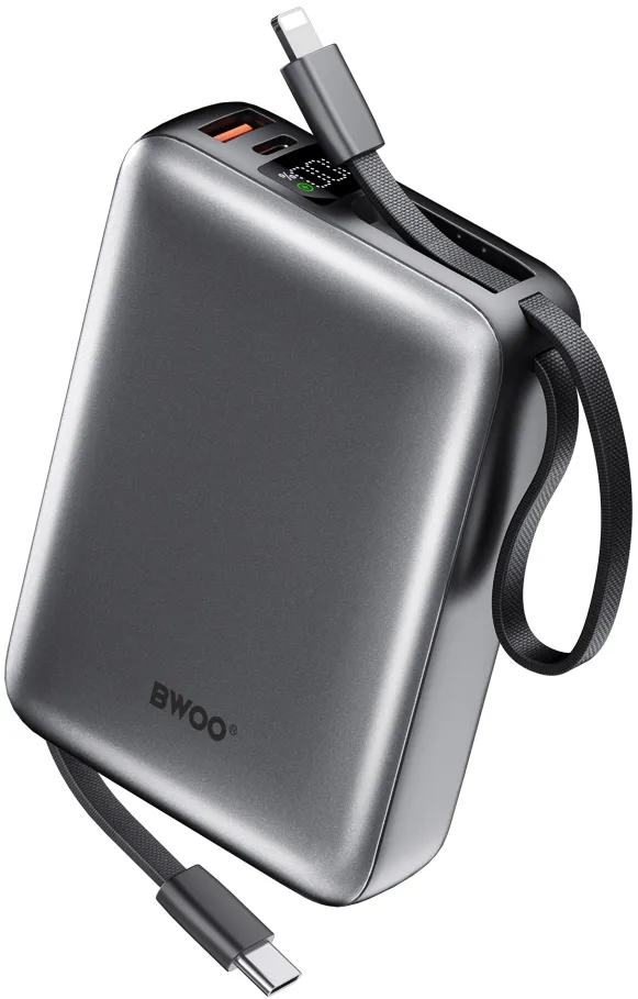 BWOO power bank P73 22.5W 20000 mAh with 2 built-in cables 1 x USB-C 1 x Lightning black