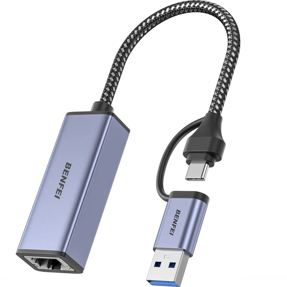 BENFEI adapter USB A USB C to RJ45 USB 3.0 gray