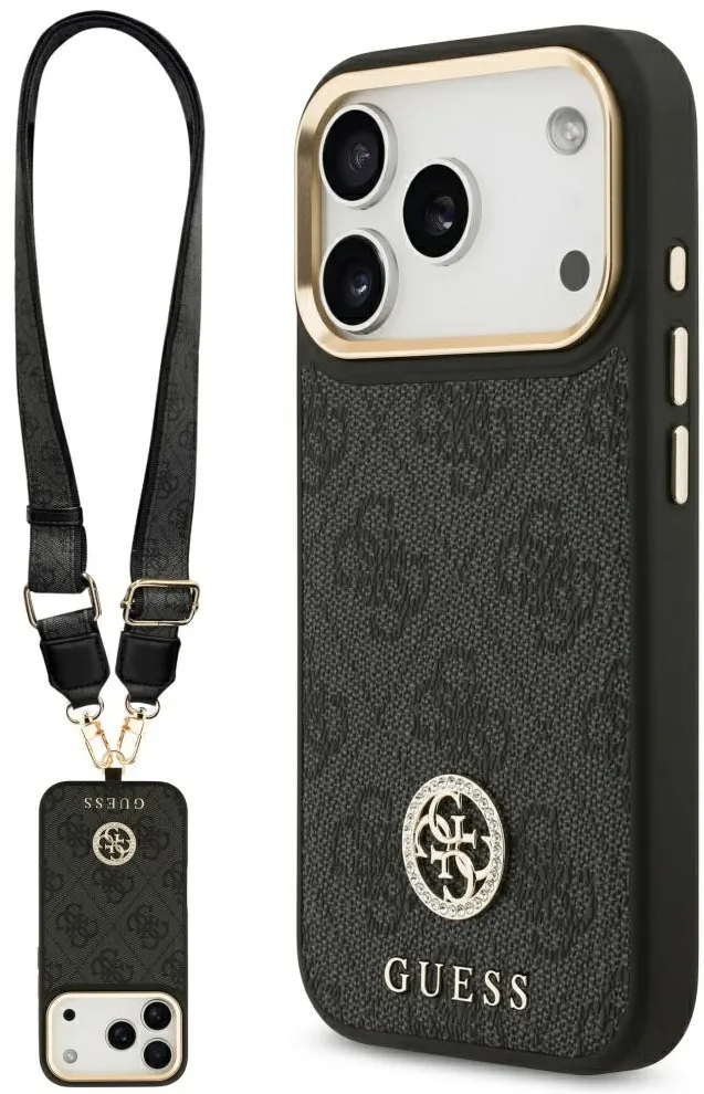 Guess 4G Strass Logo & Big Strap Metal Buttons MagSafe case for iPhone 17 Pro black