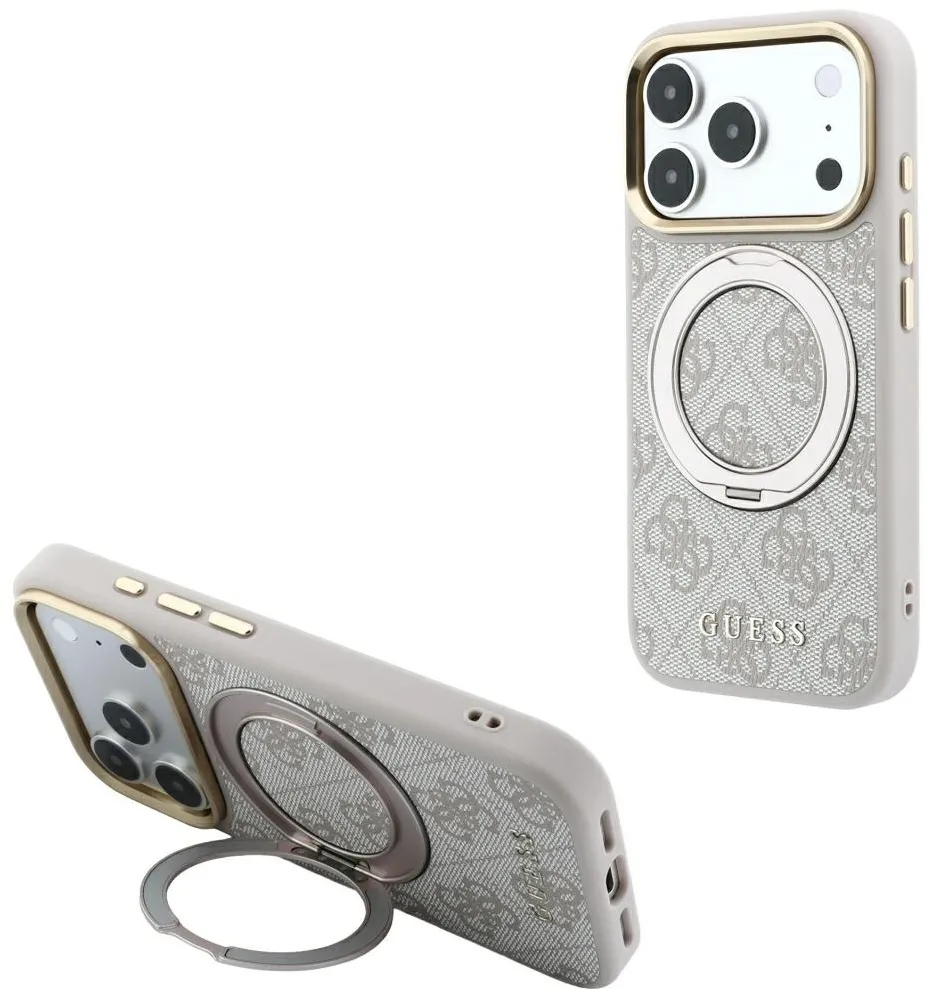 Guess Ring Stand 360 4G Classic Logo MagSafe case for iPhone 18 Pro / 17 Pro pink