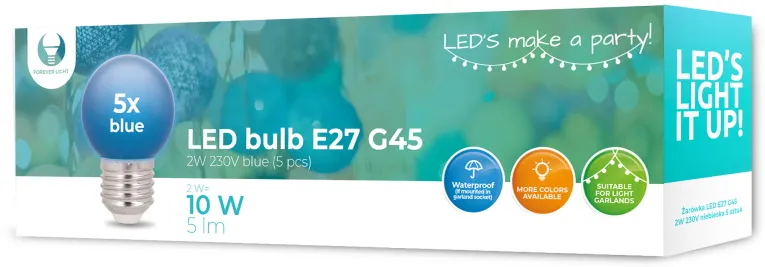Forever Light LED Bulb E27 G45 2W 230v blue 5pcs