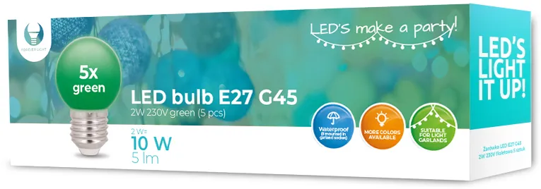 Forever Light LED Bulb E27 G45 2W 230V green 5pcs