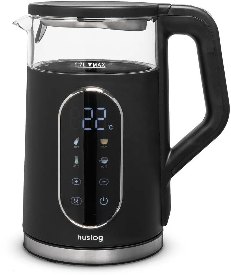 Huslog glass kettle wit touch panel black 1,7L 2200W