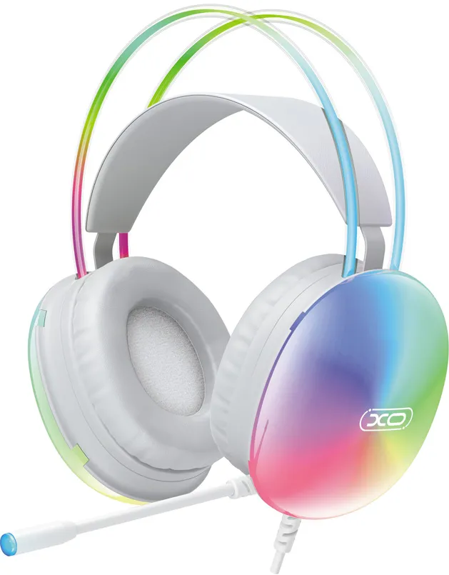 XO wired headphones GE11 jack 3,5mm - USB-A white RGB microphone