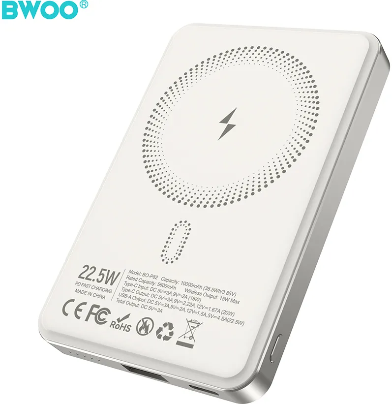 BWOO P82 BO 10000mah 15w power bank wireless charging light grey
