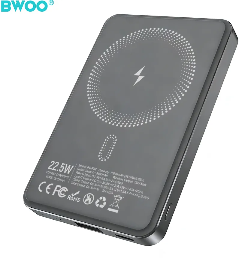 BWOO P82 BO 10000mah 15w power bank wireless charging dark grey