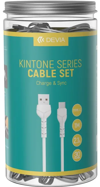 Devia cable Kintone V2 EC305  USB - USB-C 1,0 m 2,1A white set 30 pcs