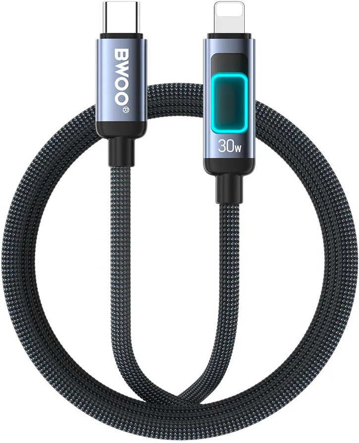 BWOO X324CL braided fast charging cable with light display PD 27W USB-C - Lightning