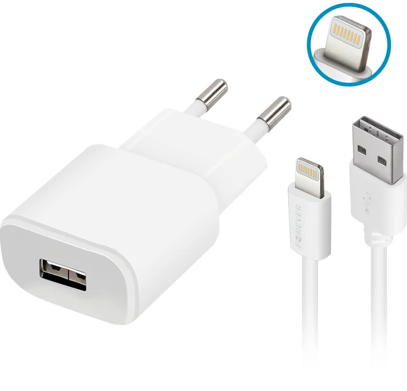 Forever TC-01 charger 1x USB 1A white + Lightning cable