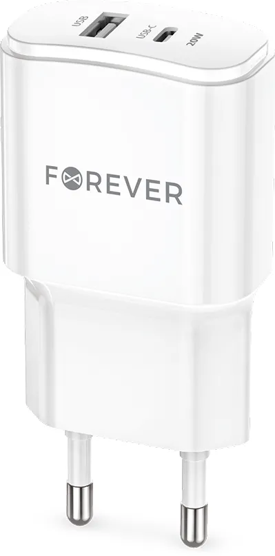 Forever TC-01-20AC PD QC charger 1x USB-C 1x USB 20W white