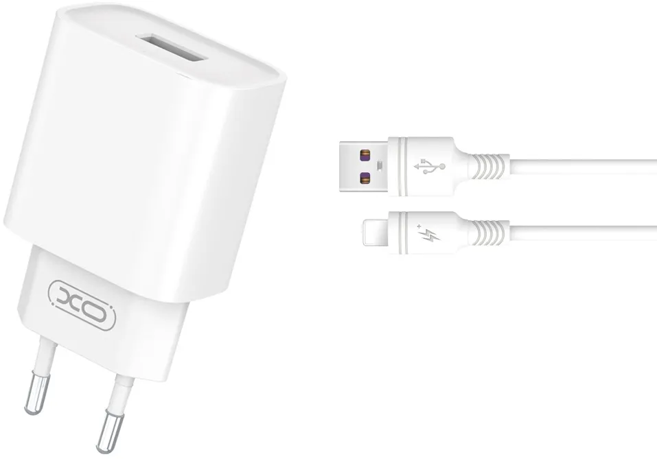 XO wall charger CE02D QC 3.0 18W 1x USB white + Lightning cable
