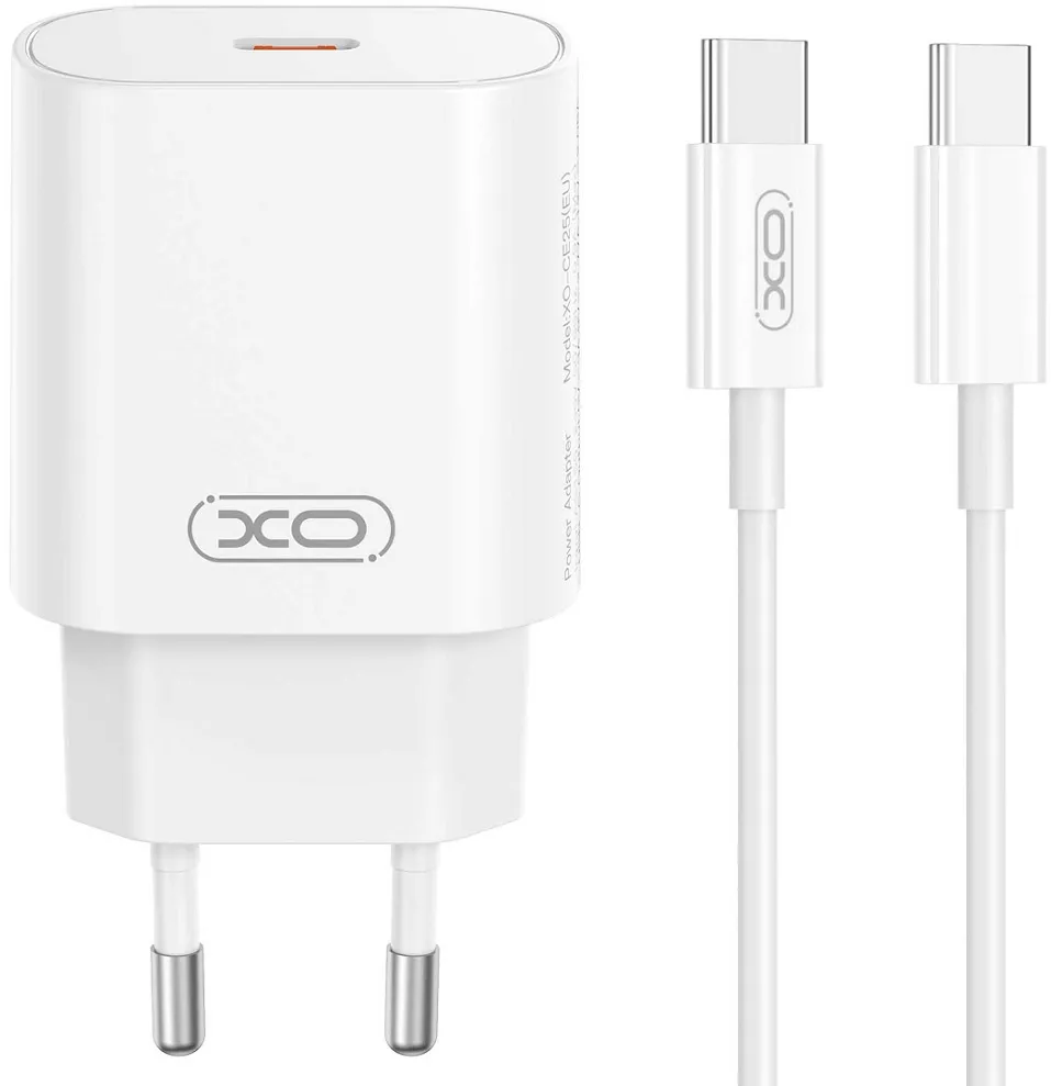 XO wall charger CE25 PD 25W 1x USB-C white + cable USB-C - USB-C