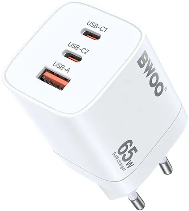 BWOO CDA147PD wall charger 65W 2x USB-C port + USB-A white