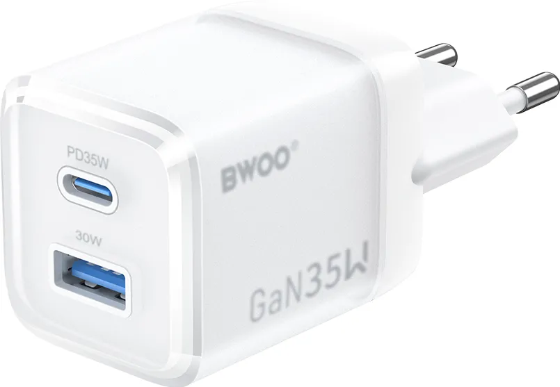 BWOO GaN wall charger CDA222 PD 35W 1 x USB 1 x USB-C, white