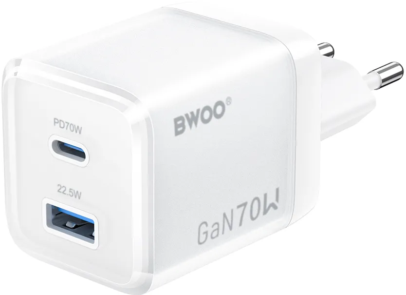 BWOO GaN wall charger CDA224 QC 70W 1 x USB 1 x USB-C, white