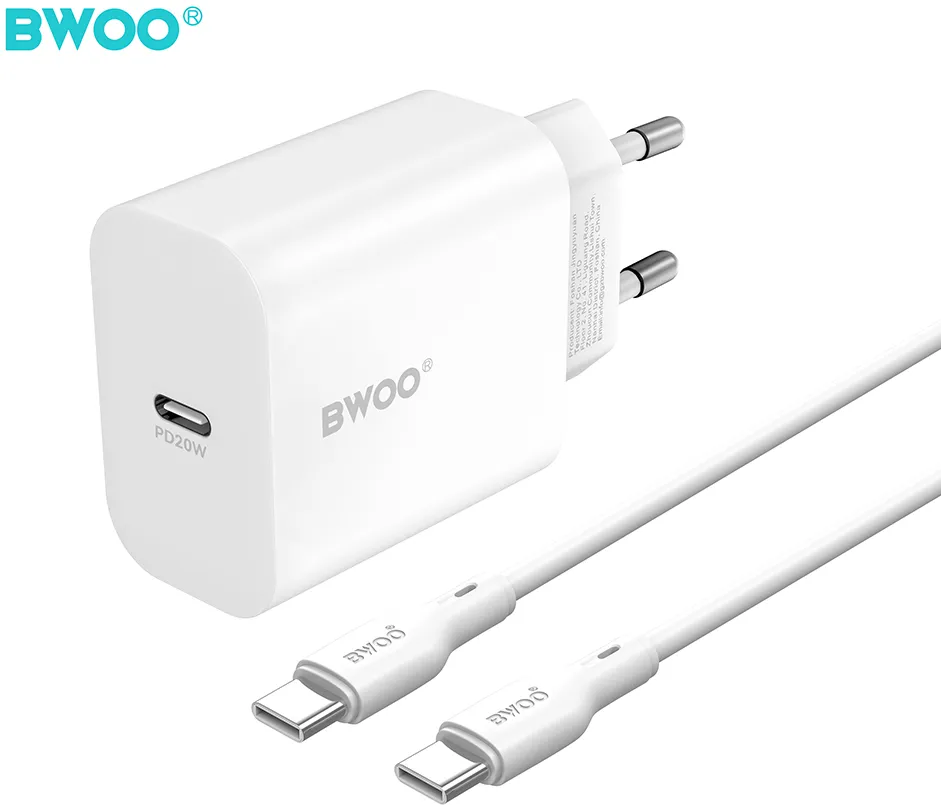 BWOO wall charger CDA233 PD 20W 1x USB-C with USB-C - USB-C cable white