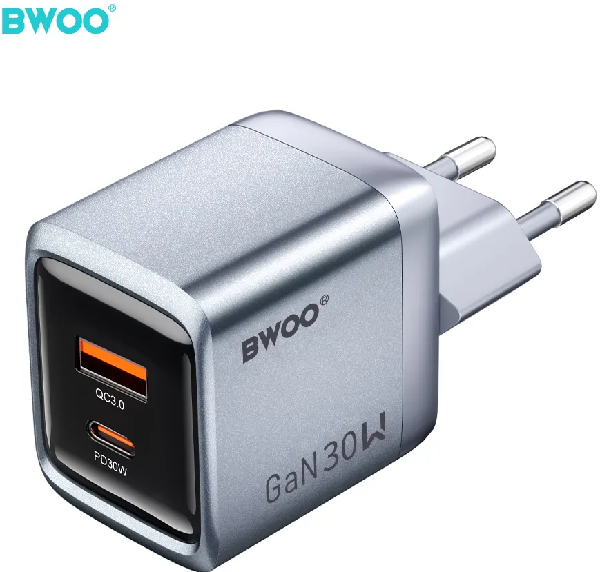 BWOO BO-CDA237 wall charger 1xUSB-A + 1xUSB-C 3A PD 30W + QC 18W grey with PPS