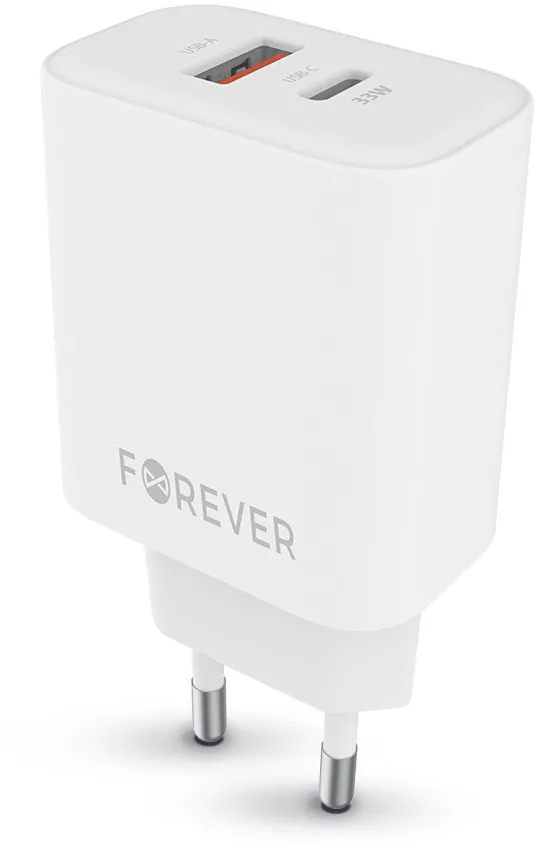 Forever TC-09-33AC GaN PD QC charger 1x USB-C 1x USB 33W white