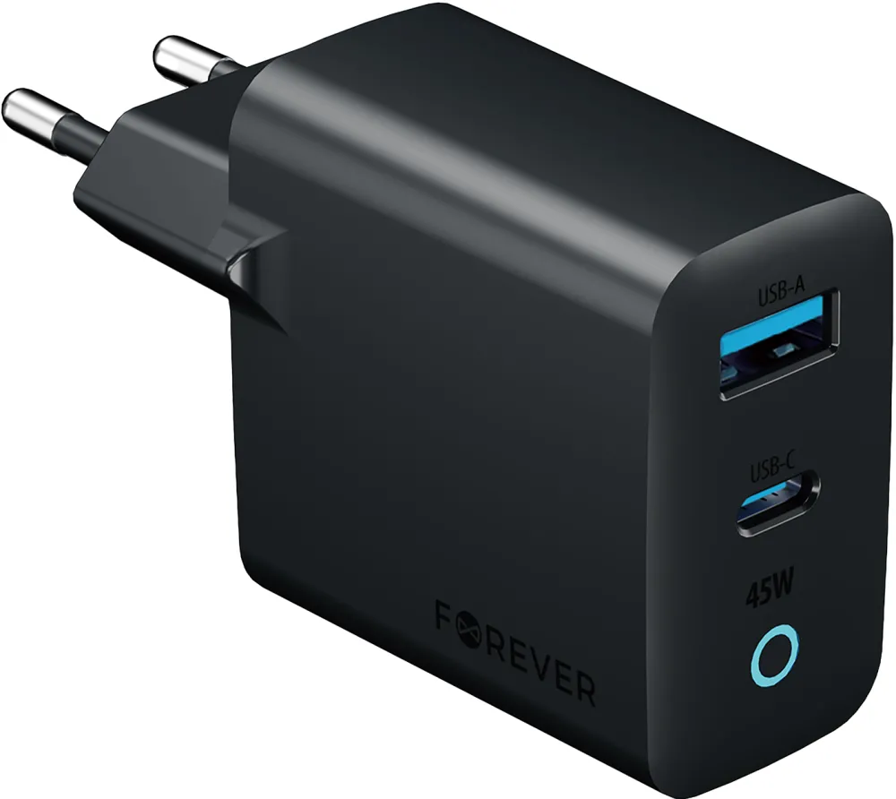Forever Vibe-TC45AC GaN PD QC charger 1x USB-C 1x USB 45W dark grey