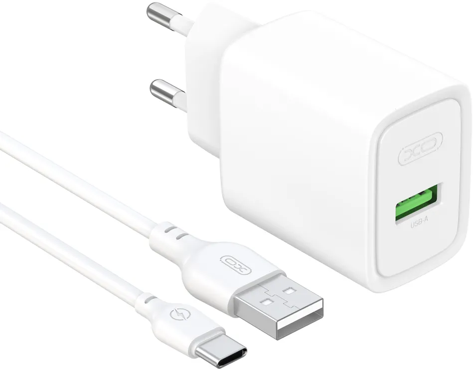 XO wall charger CE50 QC 18W 1x USB white + cable USB-C