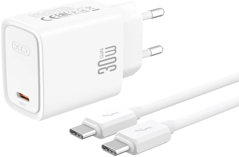 XO wall charger CE53 PD 30W 1x USB-C white + USB-C - USB-C cable