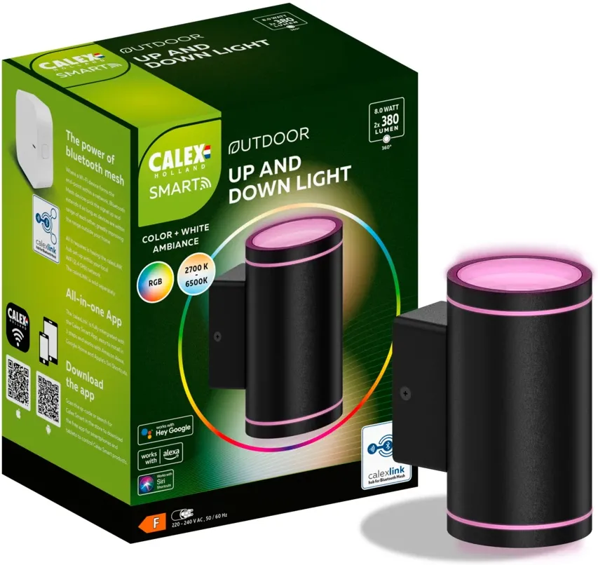 Aplica de perete LED Calex Smart RGB + alb cald 4W IP44 380 lm clasa F Negru