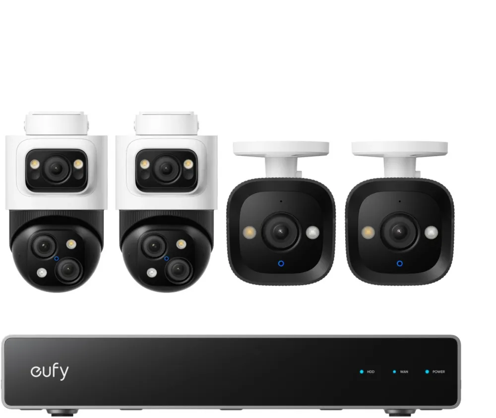 Kit supraveghere video eufy NVR S4 Rezolutie 4K Night Vision Color AI Dual View cu 2 camere PoE Bullet-PTZ si 2 camere PoE Turret