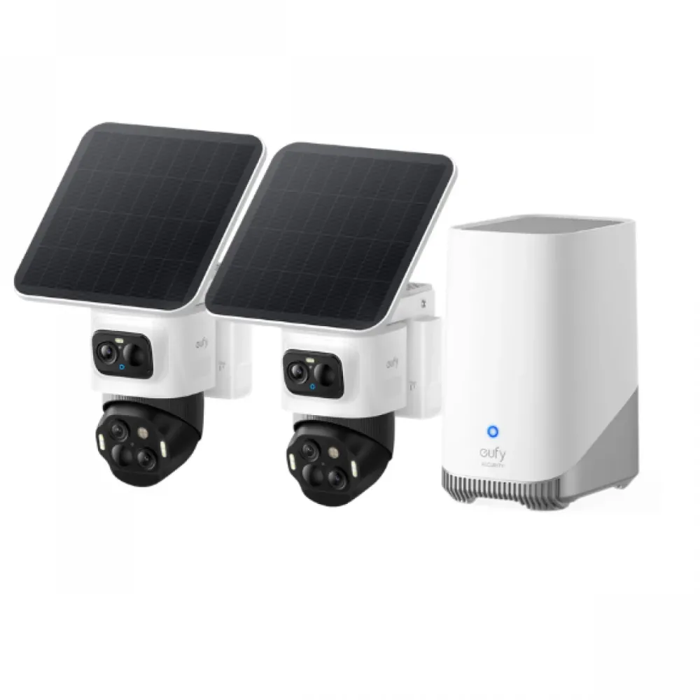Kit supraveghere video eufy S4 HomeBase S380 + 2 camere Triple Lens Bullet Pan Tilt Zoom 4K SolarPlus