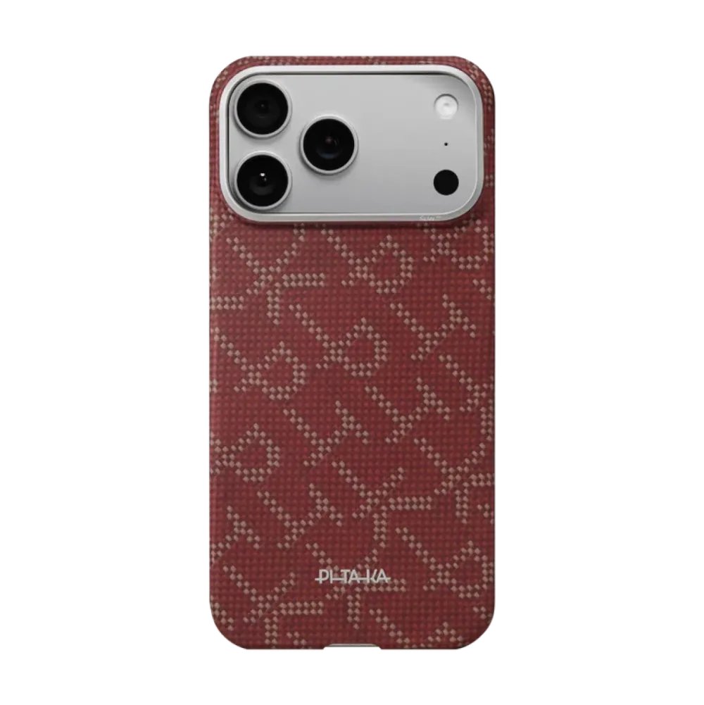 Husa Pitaka pentru iPhone 17 Pro Ultra-Slim PitaTap™ Monogram-Gold/Red