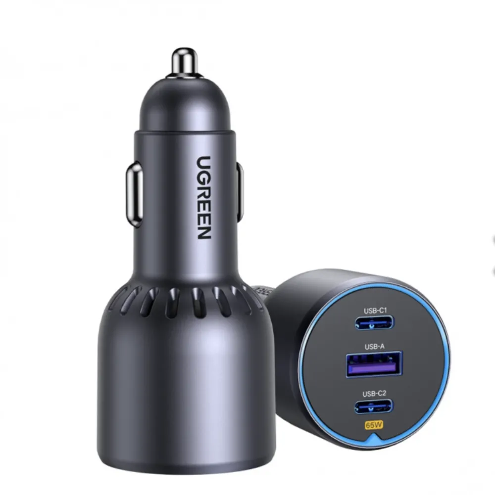 Incarcator auto Ugreen 75W 2x USB-C 1x USB PD3.0 QC 4.0 Gri