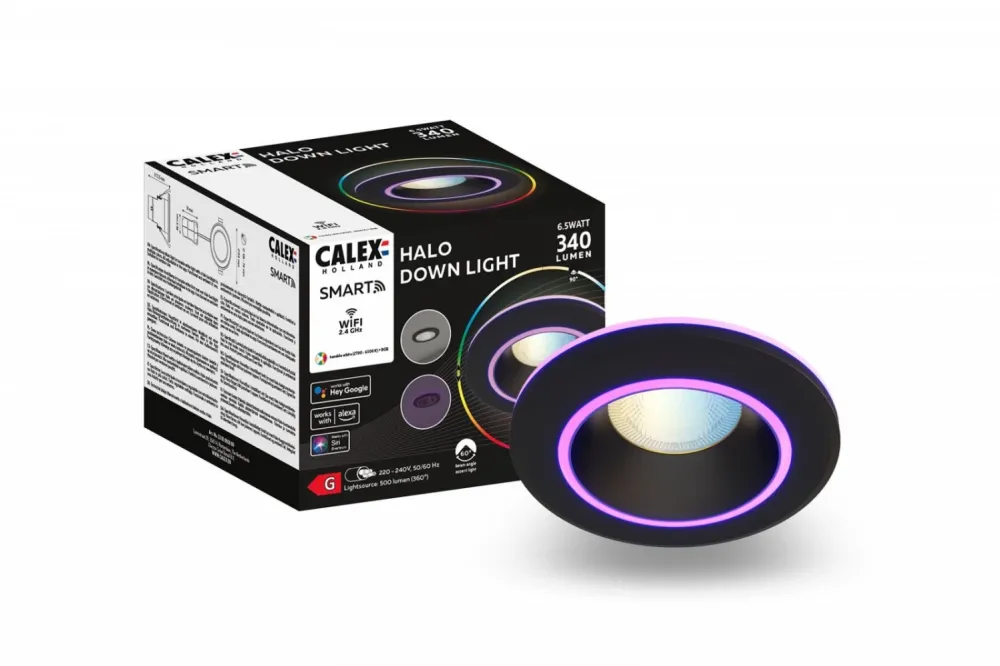 Spot de tavan LED Calex Smart Halo 10cm RGB lumina calda 6.5W 340 lumeni clasa G Negru